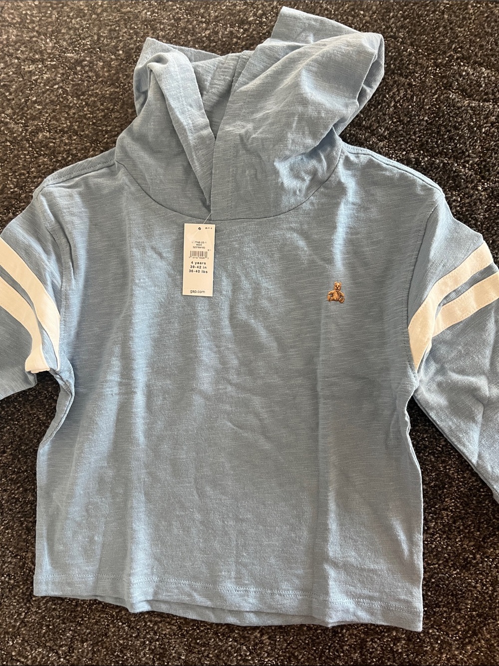 GAP Light Blue Hooded Sweatshirt with White Sleeve Stripes